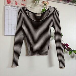 Universal Thread Black and Cream Striped Long Sleeve Tee
